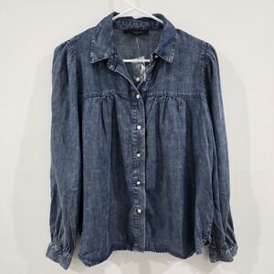 Jane And Delancey Womens‎ Chambray Pearl Button Up Top Size Xs Lyocell Coastal